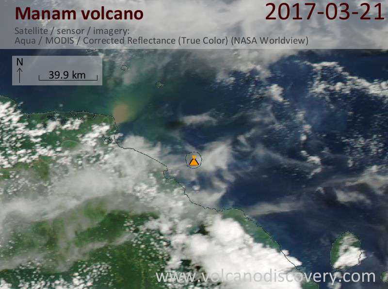 Satellite image of Manam volcano on 21 Mar 2017
