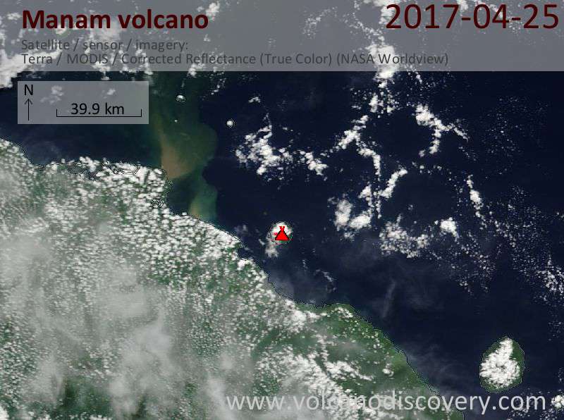 Satellite image of Manam volcano on 26 Apr 2017