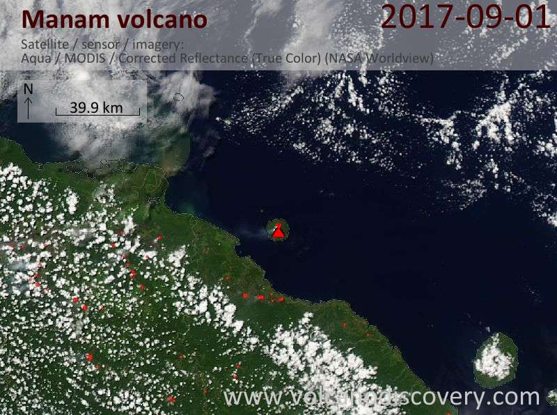 Satellite image of Manam volcano on  1 Sep 2017