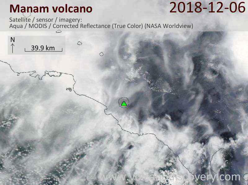 Satellite image of Manam volcano on  6 Dec 2018
