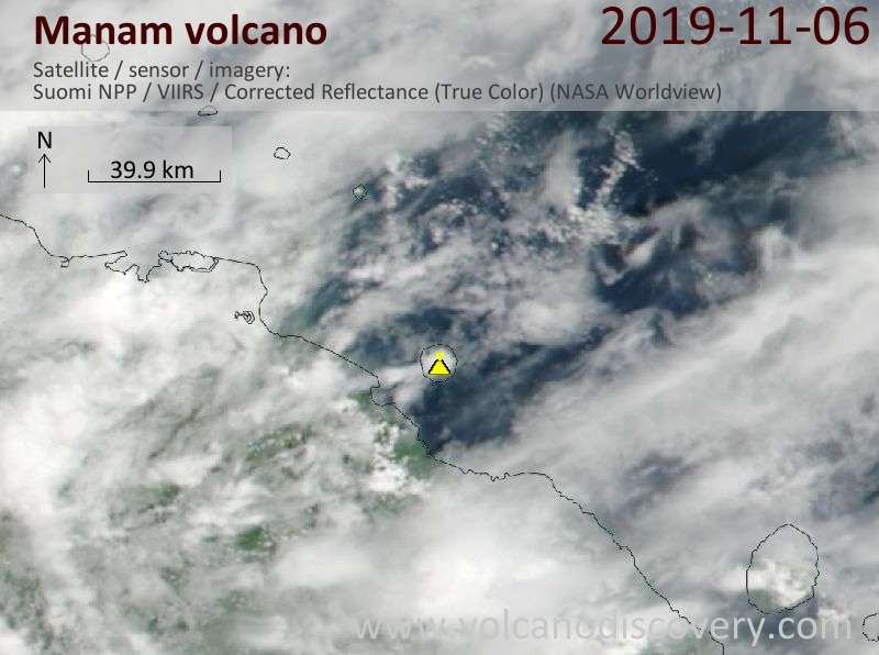 Спутниковое изображение вулкана Manam  6 Nov 2019