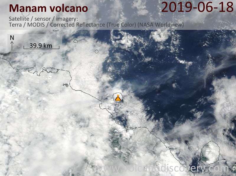 Satellite image of Manam volcano on 18 Jun 2019