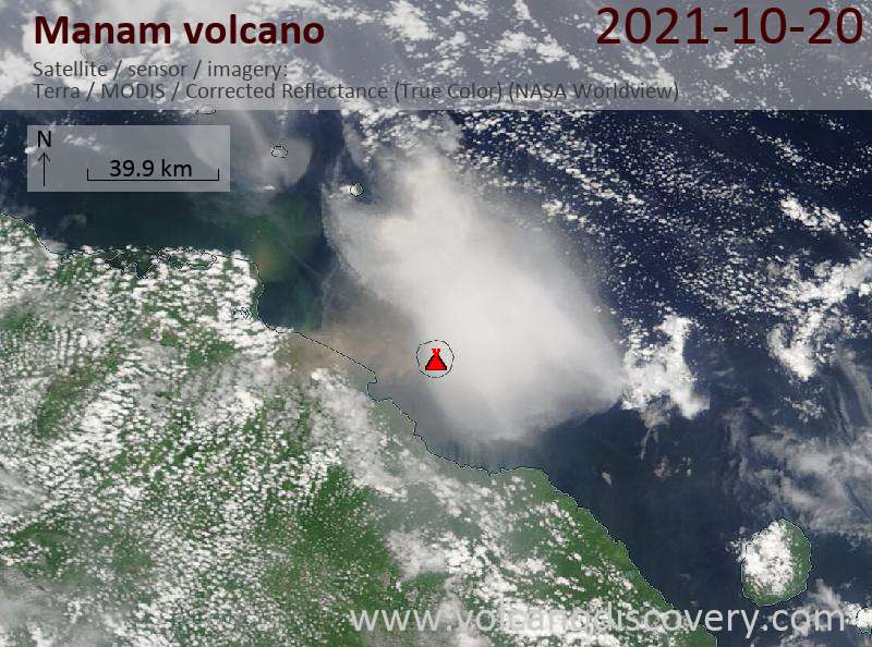 Satellite image of Manam volcano on 20 Oct 2021