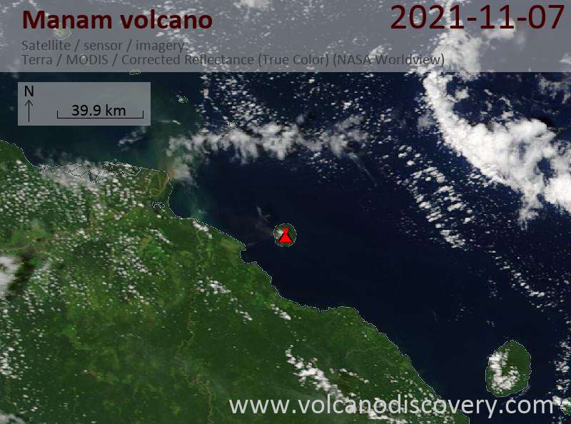 Satellite image of Manam volcano on  7 Nov 2021