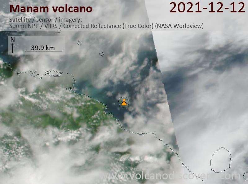 Satellite image of Manam volcano on 13 Dec 2021