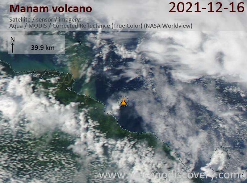 Satellite image of Manam volcano on 17 Dec 2021
