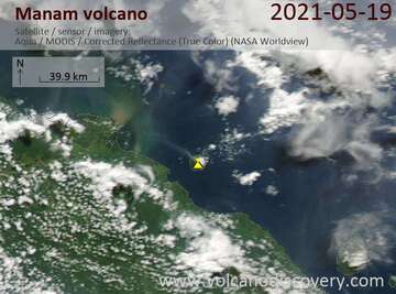 Imagen satelital de un volcán dormido el 21 de mayo de 2021