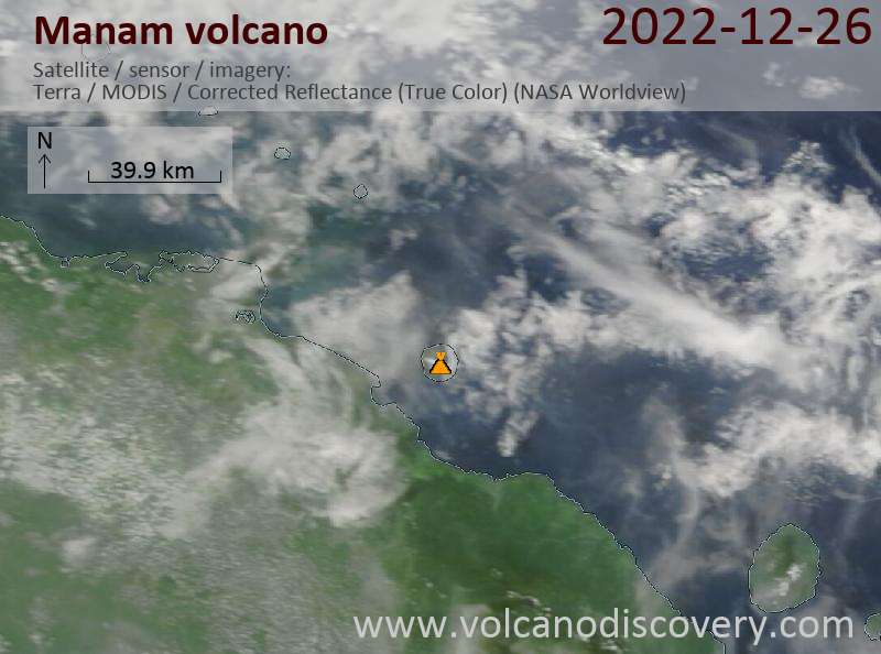 Satellite image of Manam volcano on 26 Dec 2022
