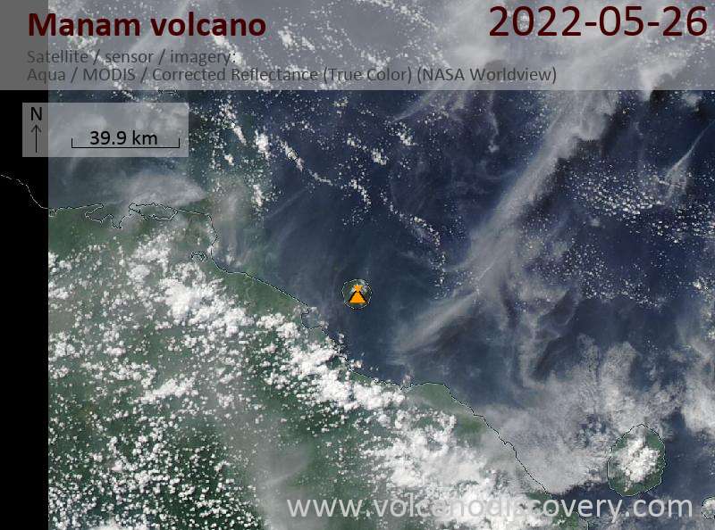 Satellite image of Manam volcano on 26 May 2022
