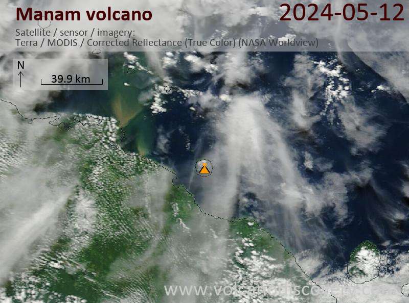 Satellitenbild des Manam Vulkans am 12 May 2024