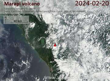 Satellite image of Marapi volcano on 20 Feb 2024