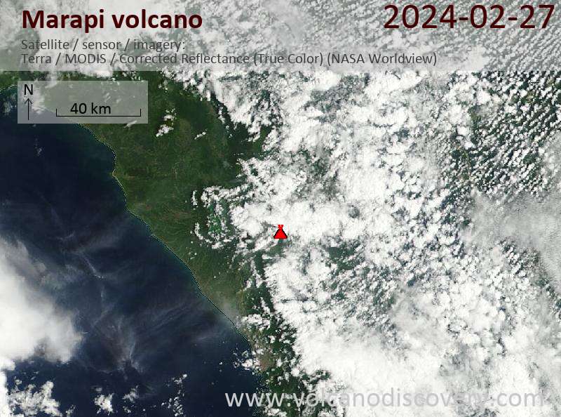 Satellite image of Marapi volcano on 27 Feb 2024