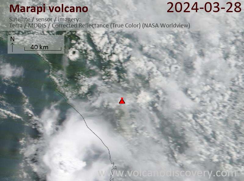 Satellitenbild des Marapi Vulkans am 28 Mar 2024