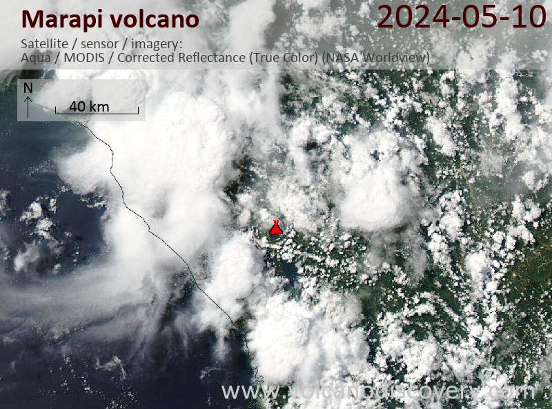 Satellitenbild des Marapi Vulkans am 10 May 2024