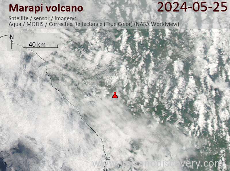 Satellite image of Marapi volcano on 25 May 2024