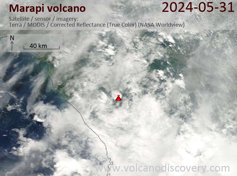 Satellite image of Marapi volcano on 31 May 2024