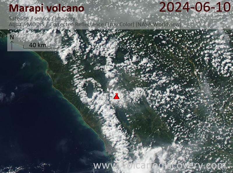 Satellite image of Marapi volcano on 10 Jun 2024