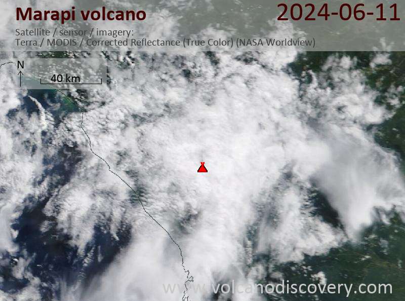 Satellite image of Marapi volcano on 11 Jun 2024