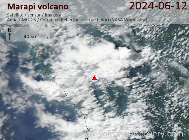 Satellite image of Marapi volcano on 12 Jun 2024