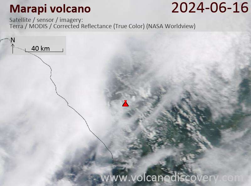 Satellite image of Marapi volcano on 16 Jun 2024