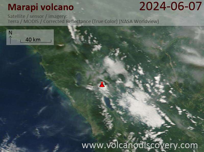 Satellite image of Marapi volcano on  7 Jun 2024