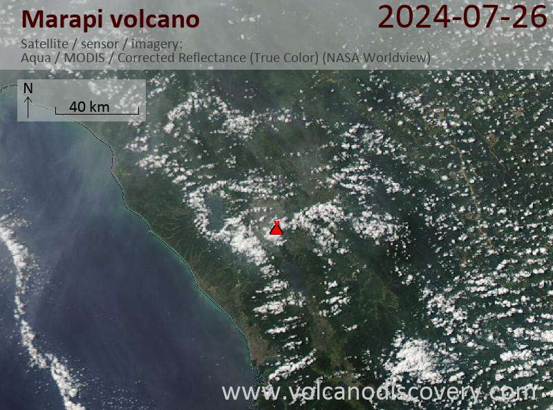Satellite image of Marapi volcano on 26 Jul 2024