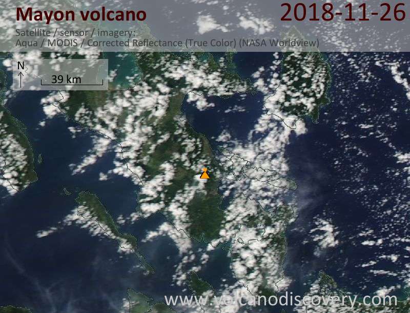 Satellite image of Mayon volcano on 26 Nov 2018