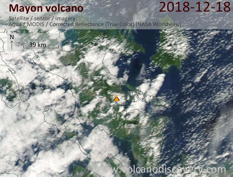 Satellite image of Mayon volcano on 18 Dec 2018