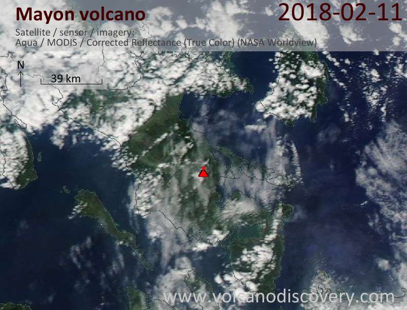 Satellite image of Mayon volcano on 11 Feb 2018