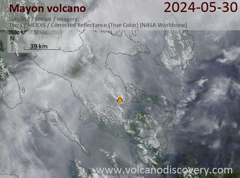 Satellitenbild des Mayon Vulkans am 30 May 2024