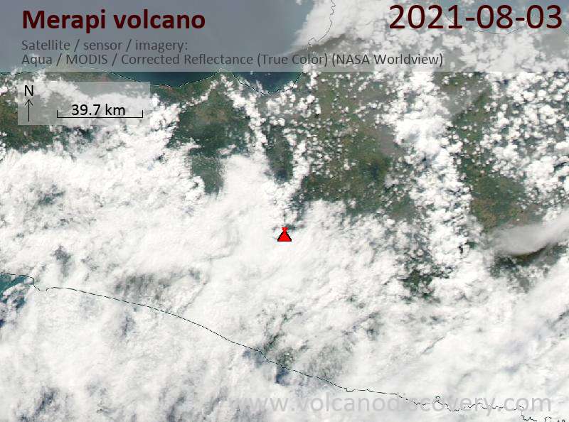 Satellite image of Merapi volcano on  3 Aug 2021