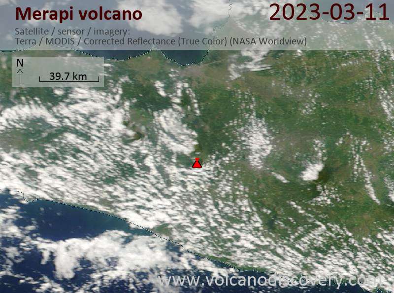 Satellite image of Merapi volcano on 11 Mar 2023