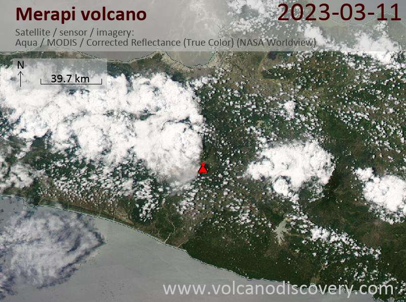 Satellite image of Merapi volcano on 12 Mar 2023