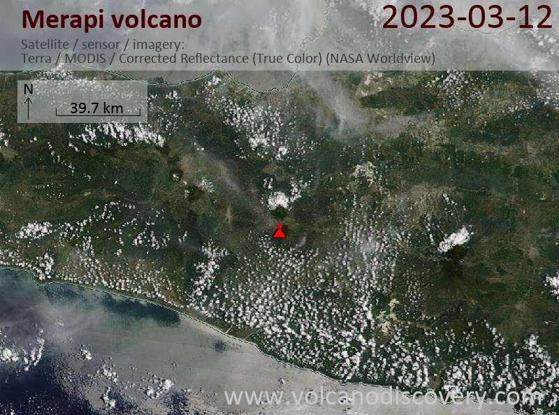 Satellite image of Merapi volcano on 13 Mar 2023