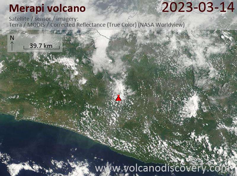 Satellitenbild des Merapi Vulkans am 15 Mar 2023
