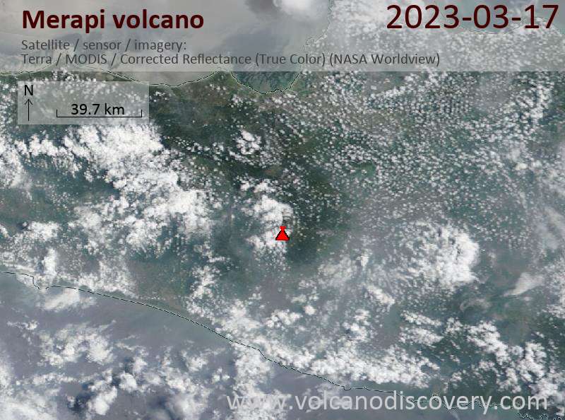 Satellitenbild des Merapi Vulkans am 17 Mar 2023