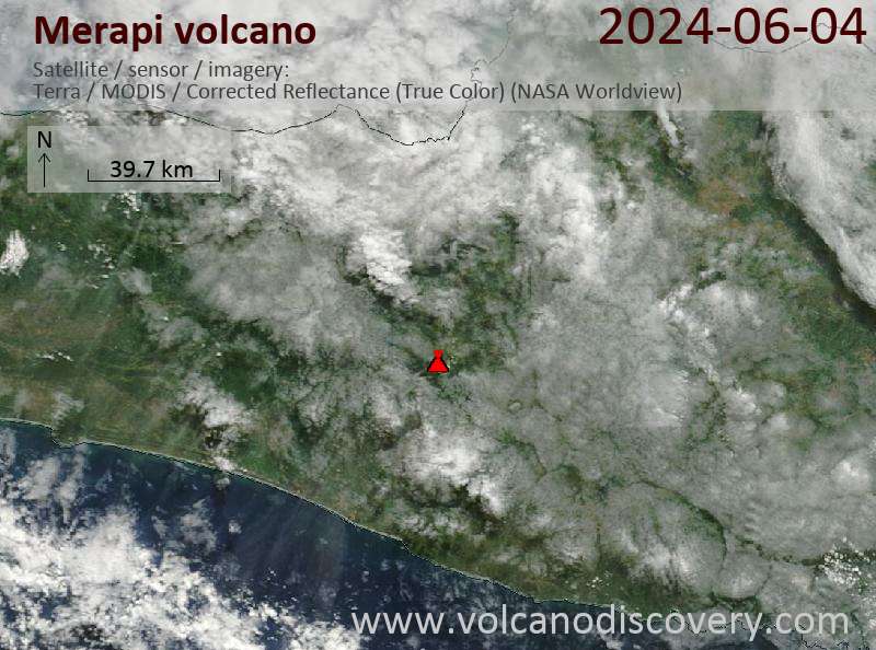 Satellite image of Merapi volcano on  4 Jun 2024