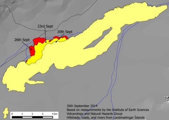 Map of lava flows at Holuhraun on 26 Sep (Institute of Earth Sciences / IMO)