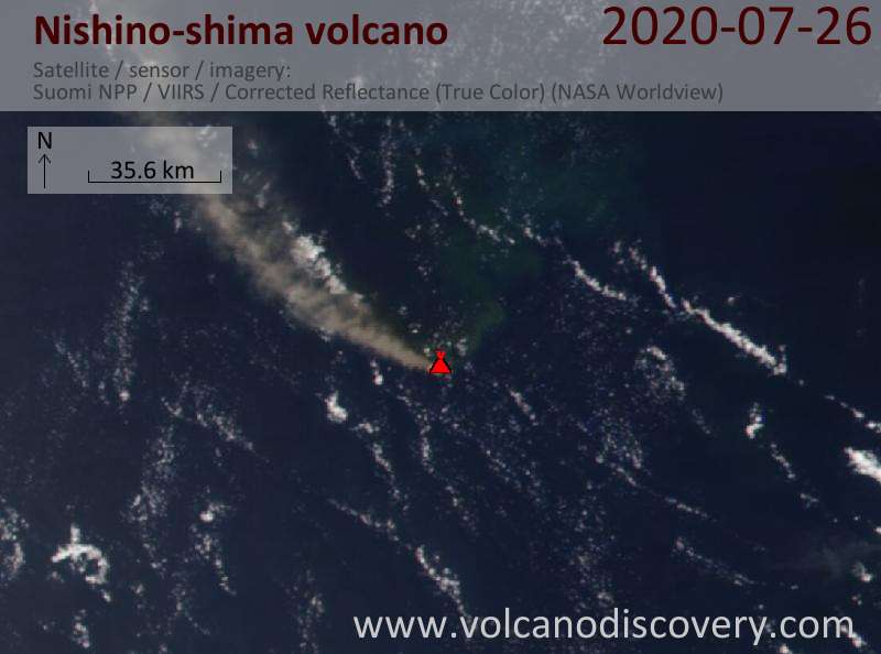 Satellite image of Nishino-shima volcano on 27 Jul 2020