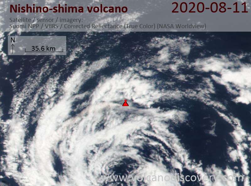 Satellite image of Nishino-shima volcano on 12 Aug 2020
