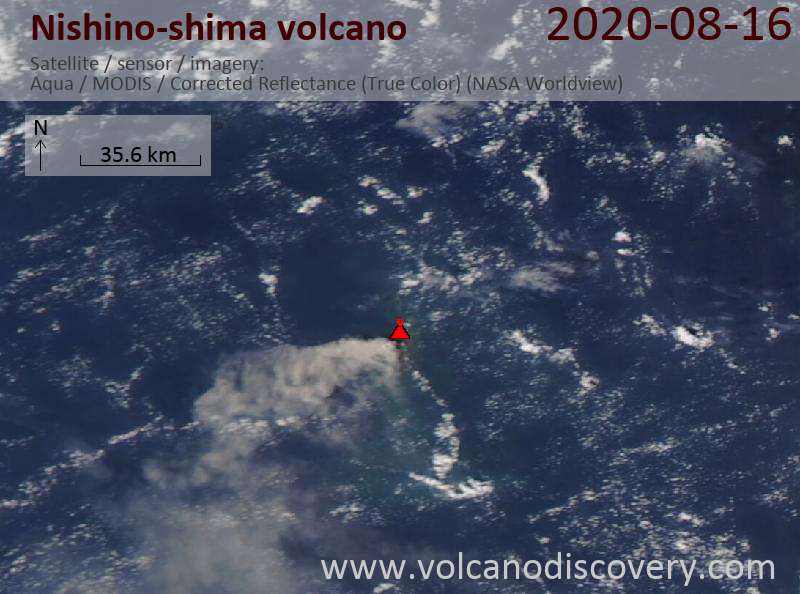 Satellite image of Nishino-shima volcano on 17 Aug 2020