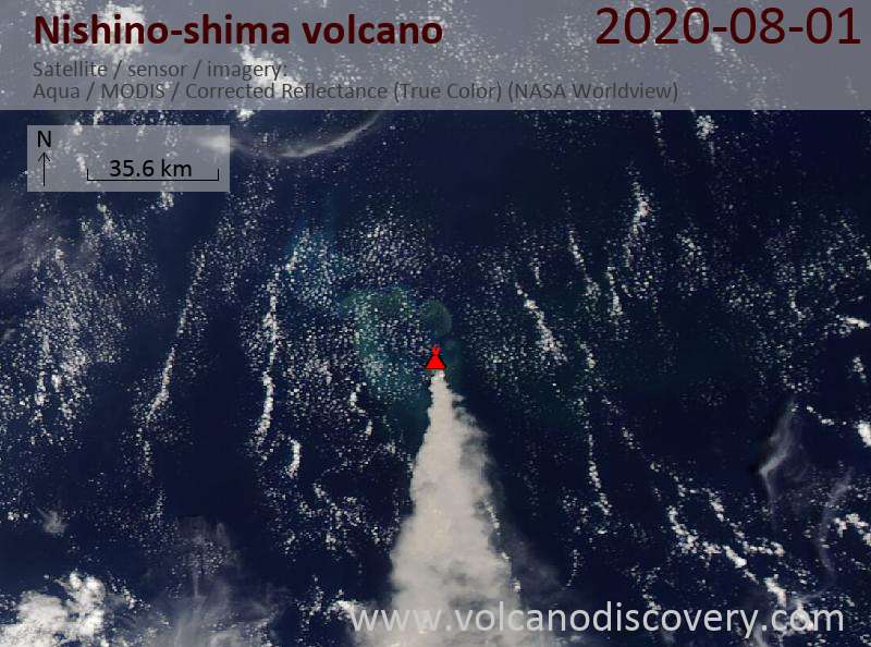 Спутниковое изображение вулкана Nishino-shima  2 Aug 2020