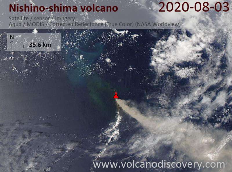 Satellite image of Nishino-shima volcano on  4 Aug 2020