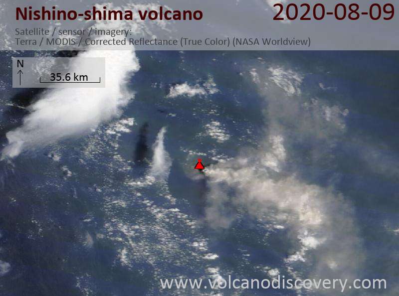 Satellite image of Nishino-shima volcano on  9 Aug 2020