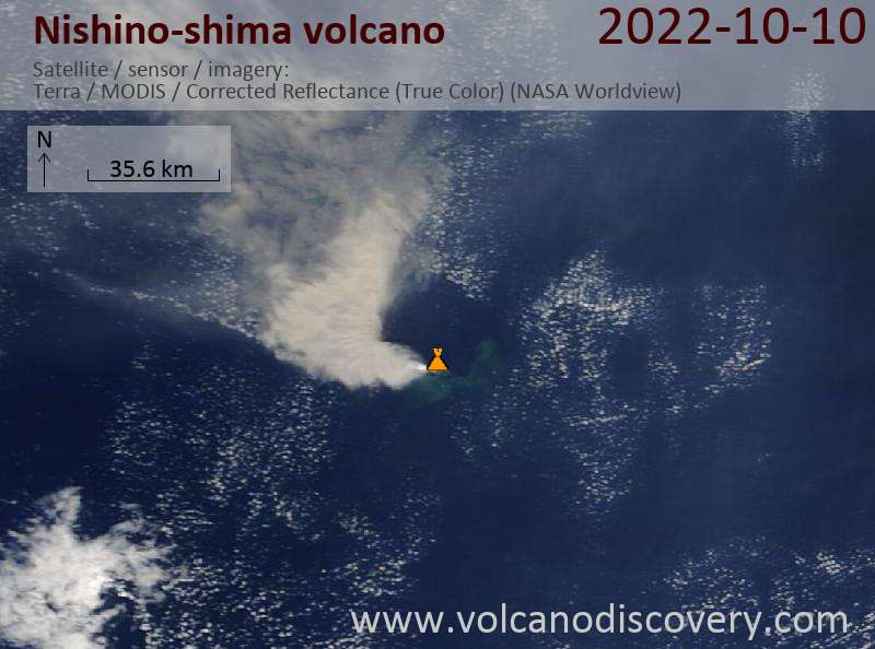 Satellite image of Nishino-shima volcano on 10 Oct 2022