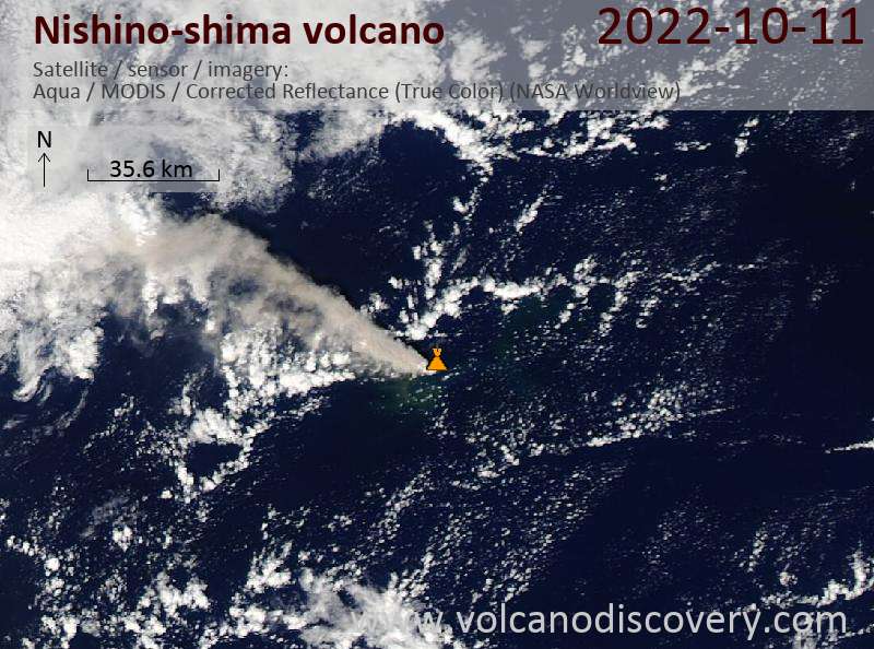 Satellite image of Nishino-shima volcano on 11 Oct 2022