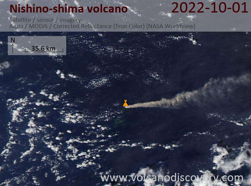 Satellite image of Nishino-shima volcano on  2 Oct 2022