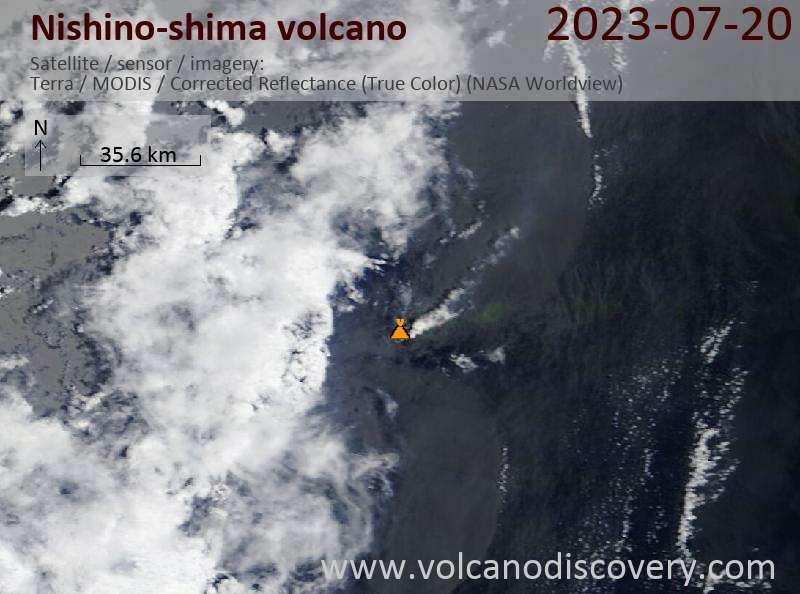 Satellite image of Nishino-shima volcano on 20 Jul 2023