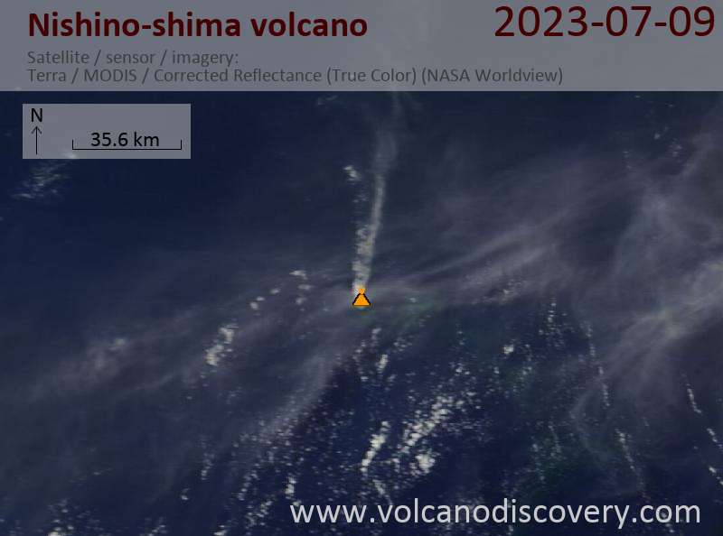 Satellite image of Nishino-shima volcano on  9 Jul 2023