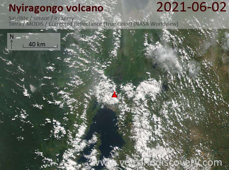 Спутниковое изображение вулкана Nyiragongo  2 Jun 2021